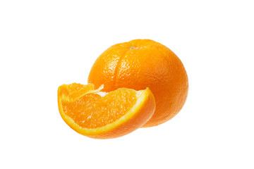 Ripe slice of orange on a white background
