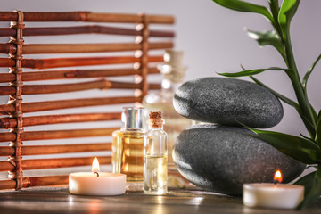 Spa still life on wooden table closeup