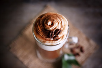 Chocolate mousse in glass, closeup