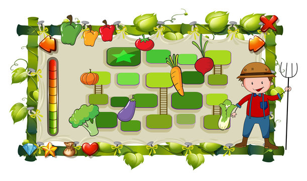 Game template with farmer and vegetables