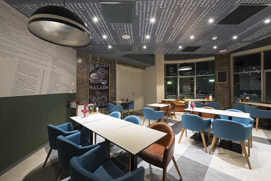 Interior of a modern restaurant in office building