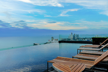 Wooden Sundeck on Swimming pool at Sea view