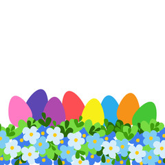 Easter eggs and flowers. Colorful Easter background.