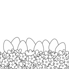 Easter eggs and flowers. Outline drawing.