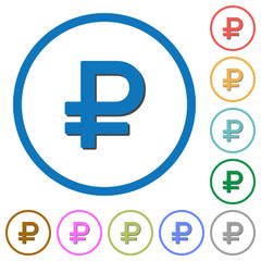 Ruble sign icons with shadows and outlines