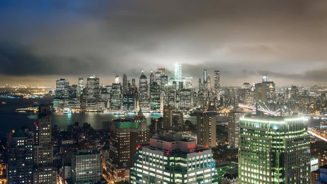 New York Brooklyn rooftop Cloudy night sky Timelapse