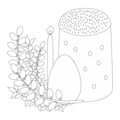Easter contour drawing with Easter cakes, eggs, willow, candles. Traditional Orthodox Easter symbols.