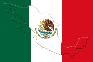 Mexican National Flag With Eagle Coat Of Arms and Mexican Map 3D Rendering