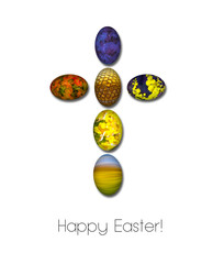 Happy Easter background, with painted colorful Easter eggs forming a cross