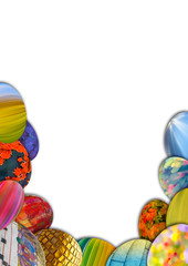 Colorful painted Easter eggs on a pile, resurrection holiday background frame