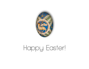 Happy Easter background with a religious painted traditional Easter egg