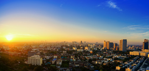 Dawn and sunrise over the high building and cityscape
