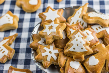 Christmas gingerbread shaped christmas tree with stars with othe