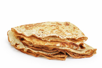 fresh folded homemade blinis isolated on white background