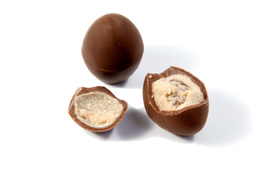 Chocolate candies isolated on white background.