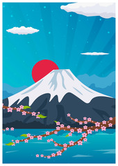 Travel poster to Japan. Vector flat illustration.