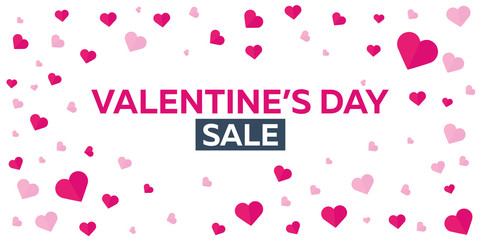 Valentines Day Sale. Background with hearts. Vector flat illustration.