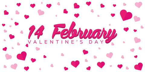 Happy Valentines Day. Background with hearts. Vector flat illustration.