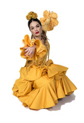 Obraz na płótnie Canvas Portrait of young Flamenco dancer in beautiful dress
