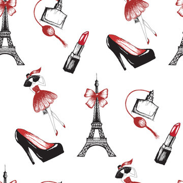 French style seamless pattern vector illustration