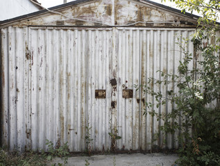 old metal warehouse door, hangar, high resolution photo