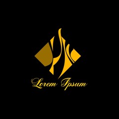 Golden flower logo. Abstract golden logo on black background.