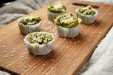 Homemade vegetarian muffins with blue cheese and spinach