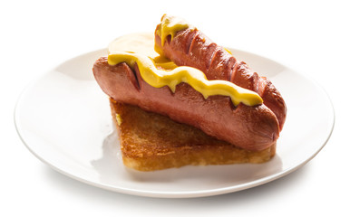 cooked sausage with mustard