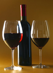 bottle of wine and glass on the table