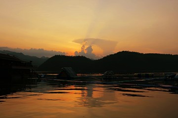 Silhouette sunset mountain view. Golden hour sunset sky and silhouette mountain landscape background