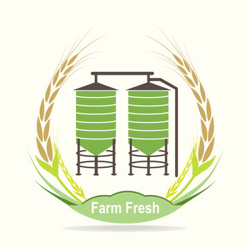 Agricultural Silo And Wheat Icon