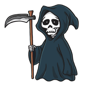 Grim Reaper Cute Cartoon Skeleton Halloween Vector Illustration