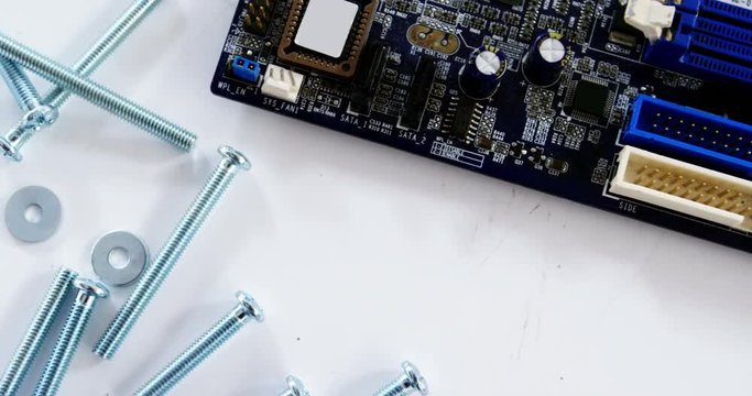 Motherboard and worktools on table