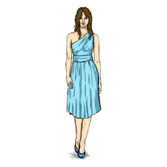 Vector Sketch Fashion Female Model in Dress