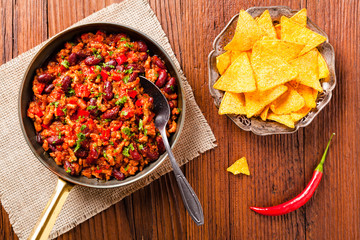 Mexican nachos with chili con carne