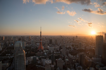 東京タワーと東京都心の夕景
