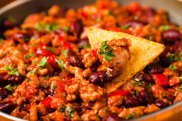 Mexican nachos with chili con carne