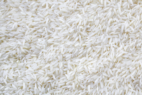 close up of white polished rice grain
