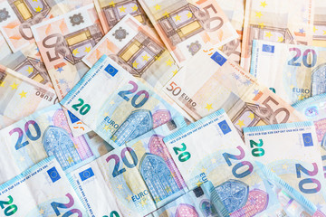 Obraz na płótnie Canvas Euro banknotes pile, closeup view