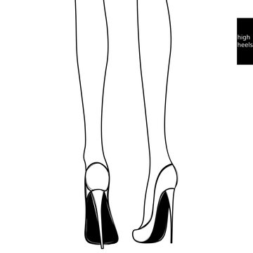 Vector girl in high heels. Fashion illustration. Female legs in shoes. Cute design. Trendy picture in vogue style.