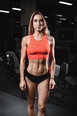 Fototapeta na wymiar Athletic young woman posing and exercising fitness workout with