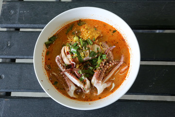Noodle soup with squid