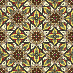 Ornate floral seamless texture, endless pattern with vintage mandala elements.