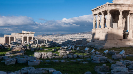 Fototapeta premium The Porch of the Caryatids in The Erechtheion an ancient Greek temple on the north side of the Acropolis of Athens, Attica, Greece