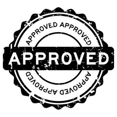 Grunge black approve round rubber seal stamp on white background