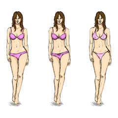 Vector Set of Sketch Female Models. Underwear