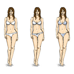 Vector Set of Sketch Female Models. Underwear