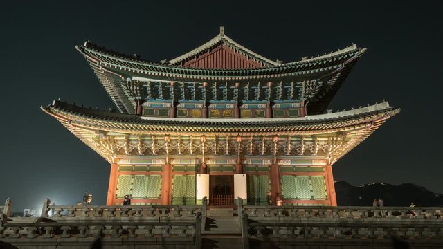 Timelapse at Gyeongbokgung Palace by night, Seoul, South Korea, 4K Time lapse