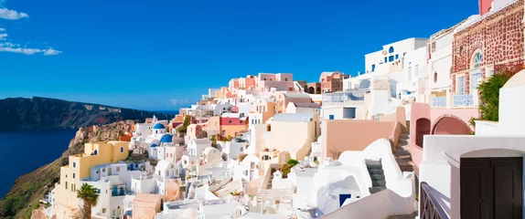Fototapeten Panorama of Oia village with colorful houses  , view of Oia town, Santorini island, Greece © luchschenF