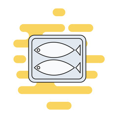 Canned fish color thin line icon. Cloud background